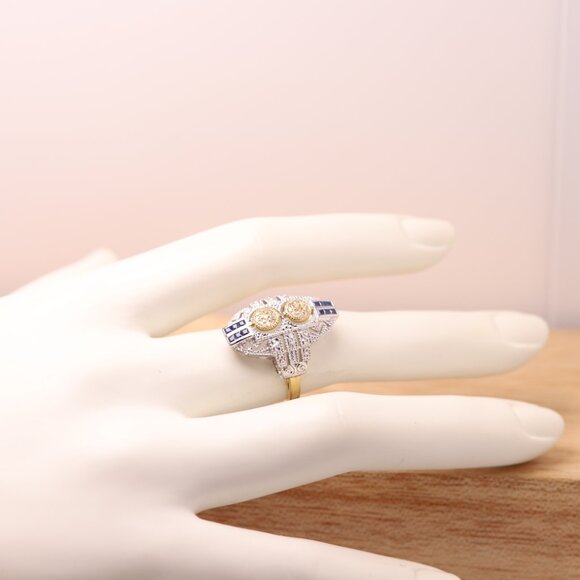 Vintage Art deco Ring Natural Blue Sapphire and Diamonds 18k and silver - Picture 6 of 14